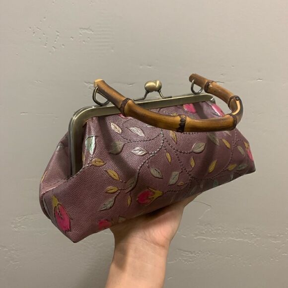 Handmade Genuine Leather Floral Embossed Real bamboo Handle Satchel/Crossbody - Picture 11 of 15